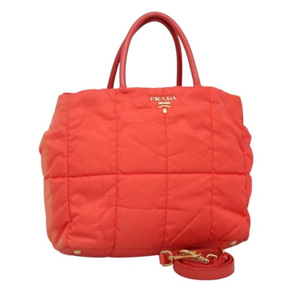 PRADA Hand Bag Nylon 2way Orange Gold Auth 115130 - Picture 1 of 16